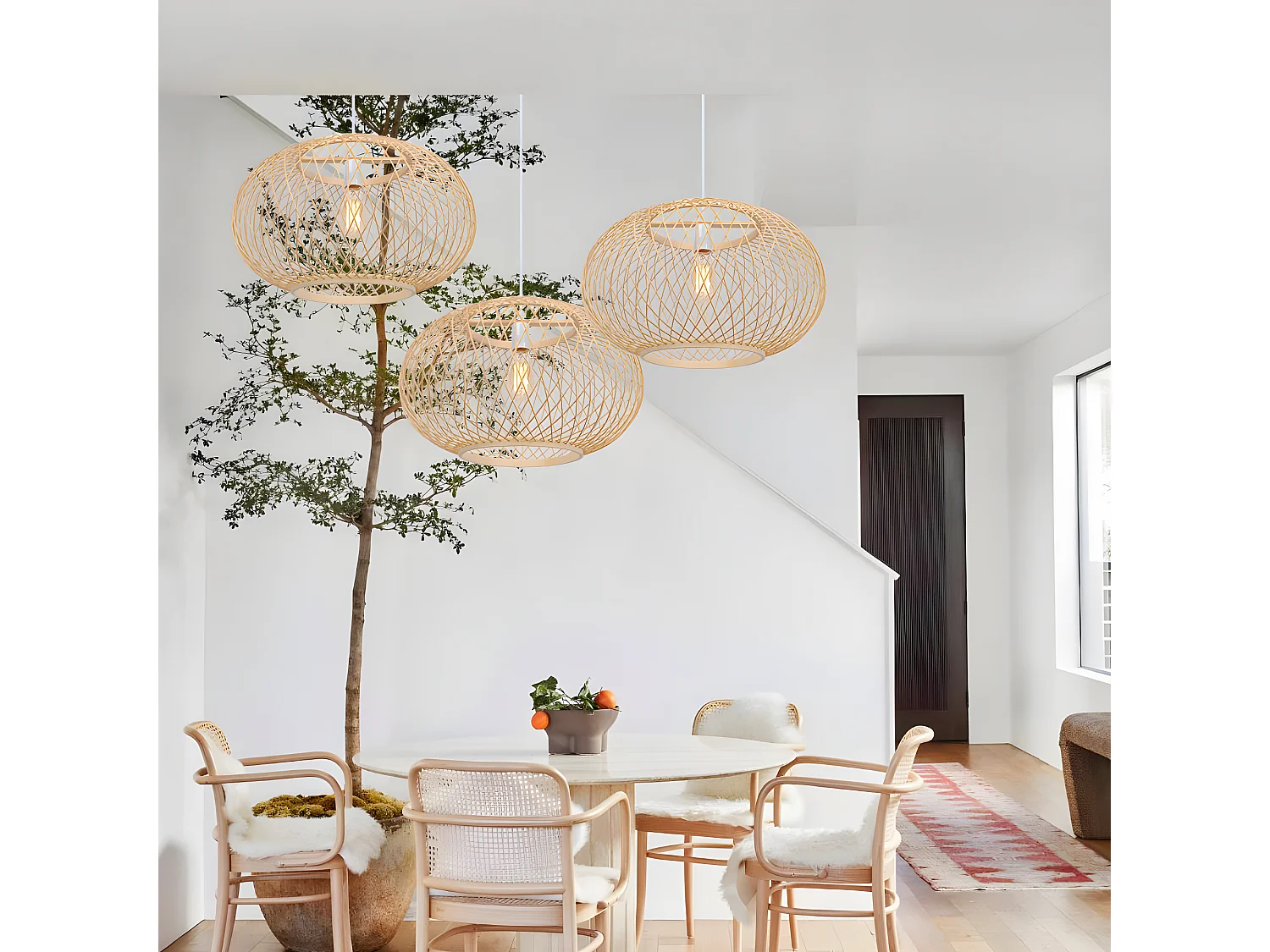 Lustre rotin suspension rotin naturel  d40 cm x h28 cm - sphérique