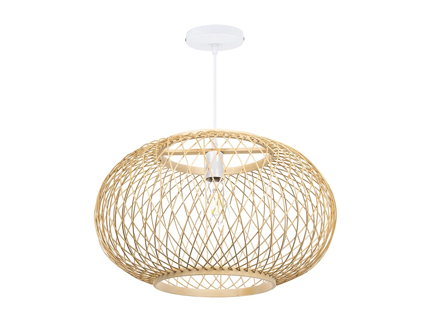 Lustre rotin suspension rotin naturel  d40 cm x h28 cm - sphérique