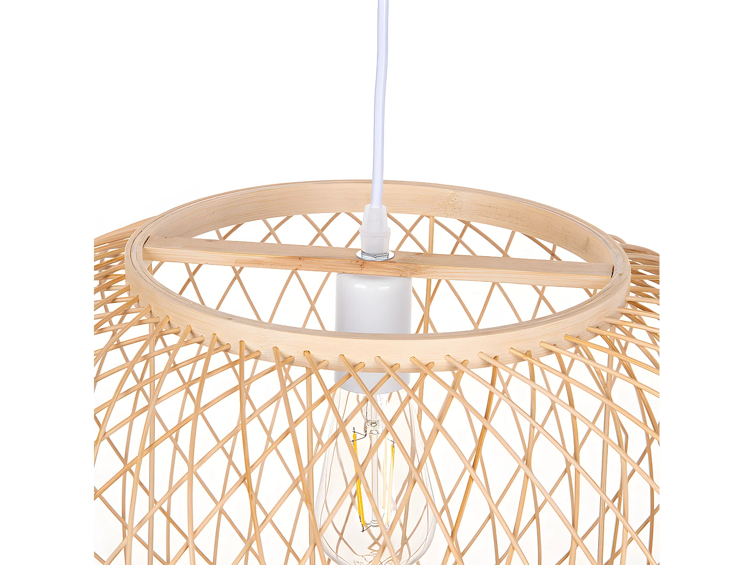 Lustre rotin suspension rotin naturel  d40 cm x h28 cm - sphérique