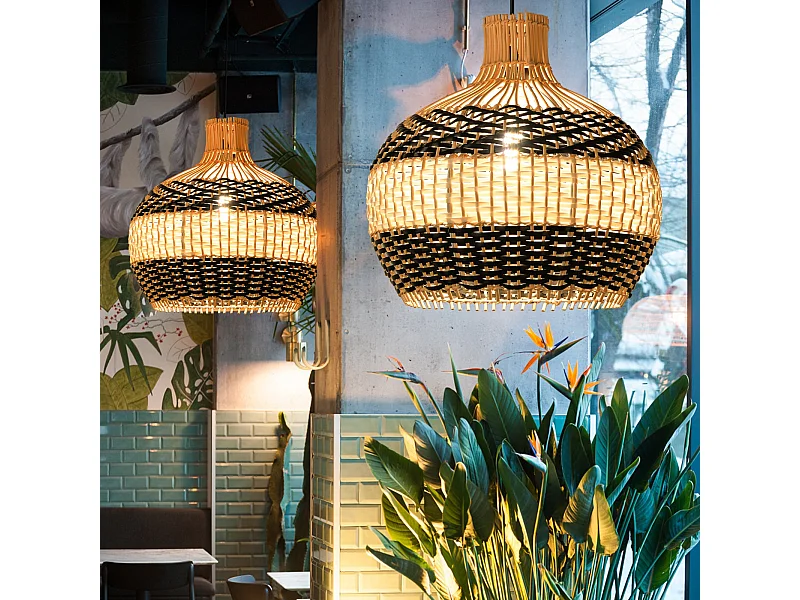 Luminaires suspendus rotin géométrique - noir - d50 cm x h50 cm