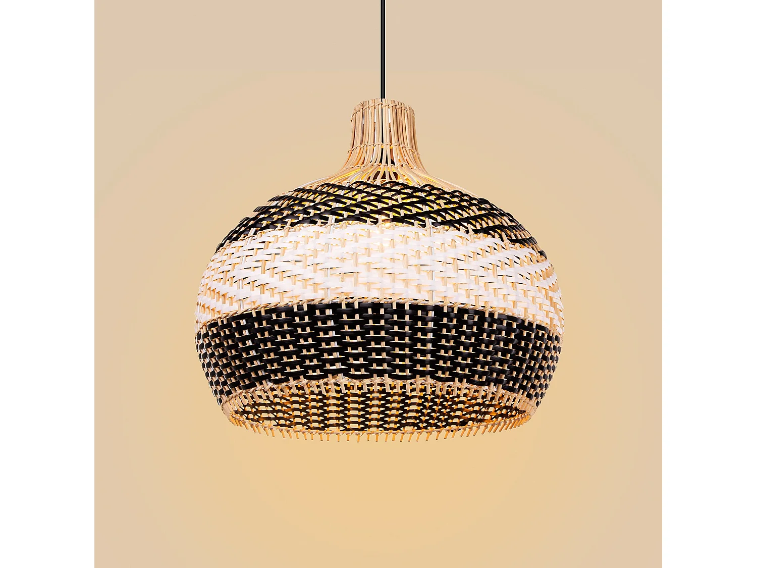 Luminaires suspendus rotin géométrique - noir - d50 cm x h50 cm