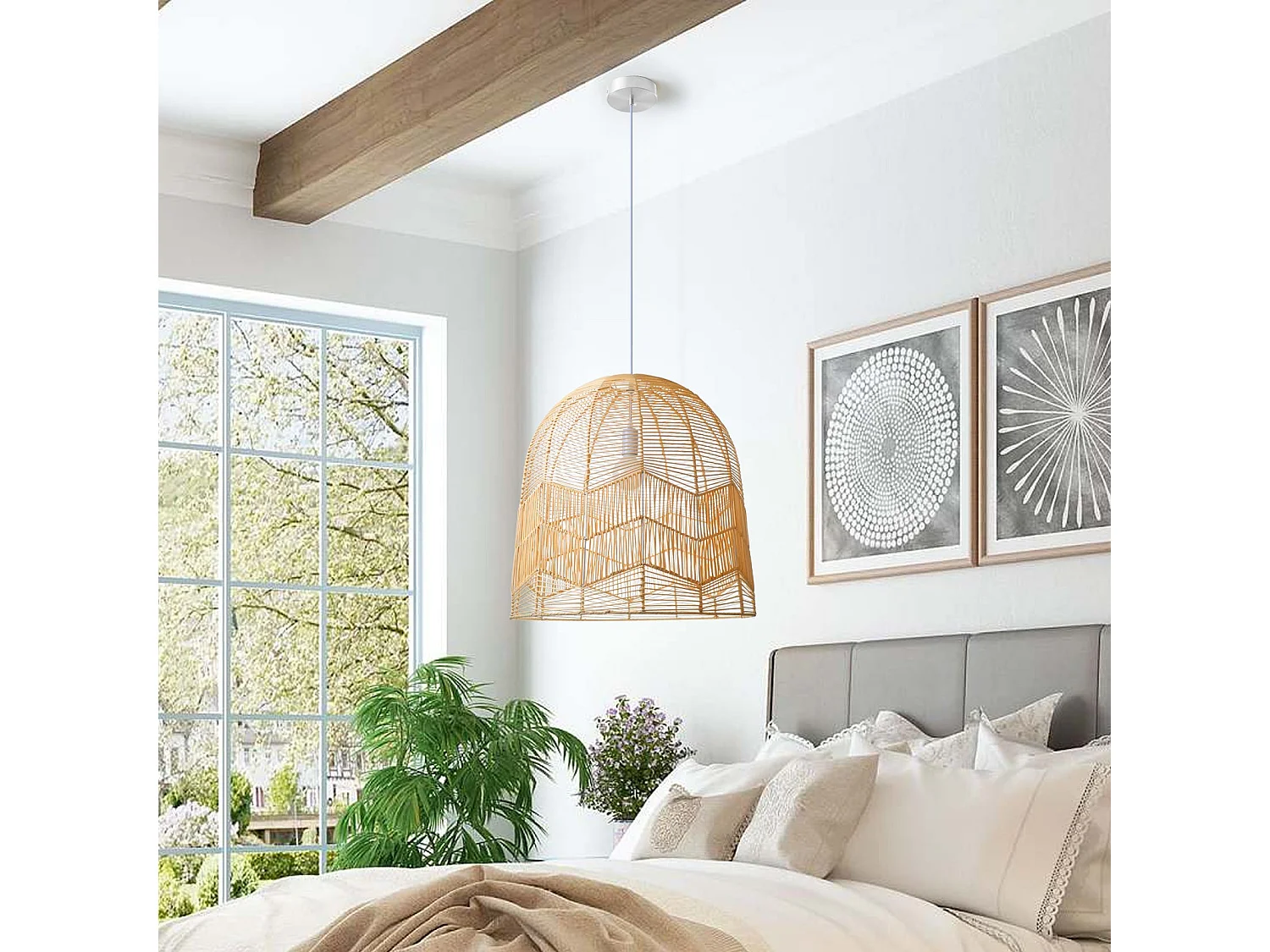 Lustre rotin suspension rotin naturel d60 cm x h60 cm