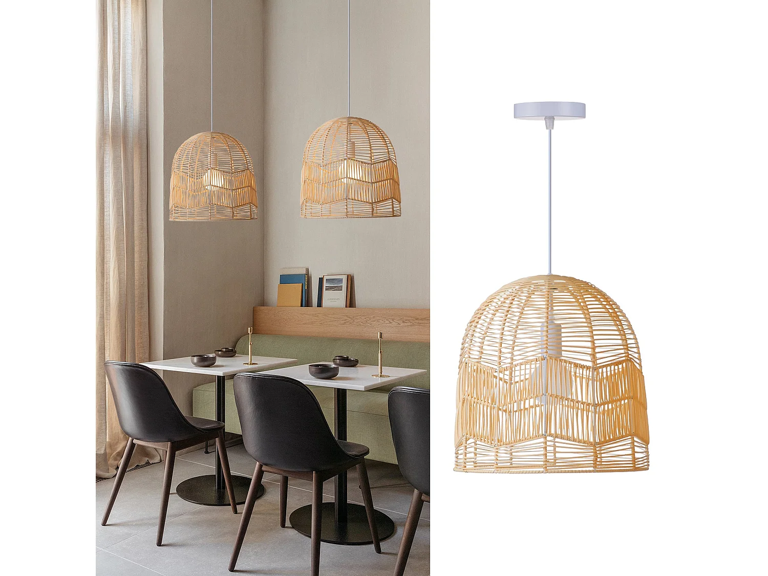 Lustre rotin suspension rotin naturel d60 cm x h60 cm