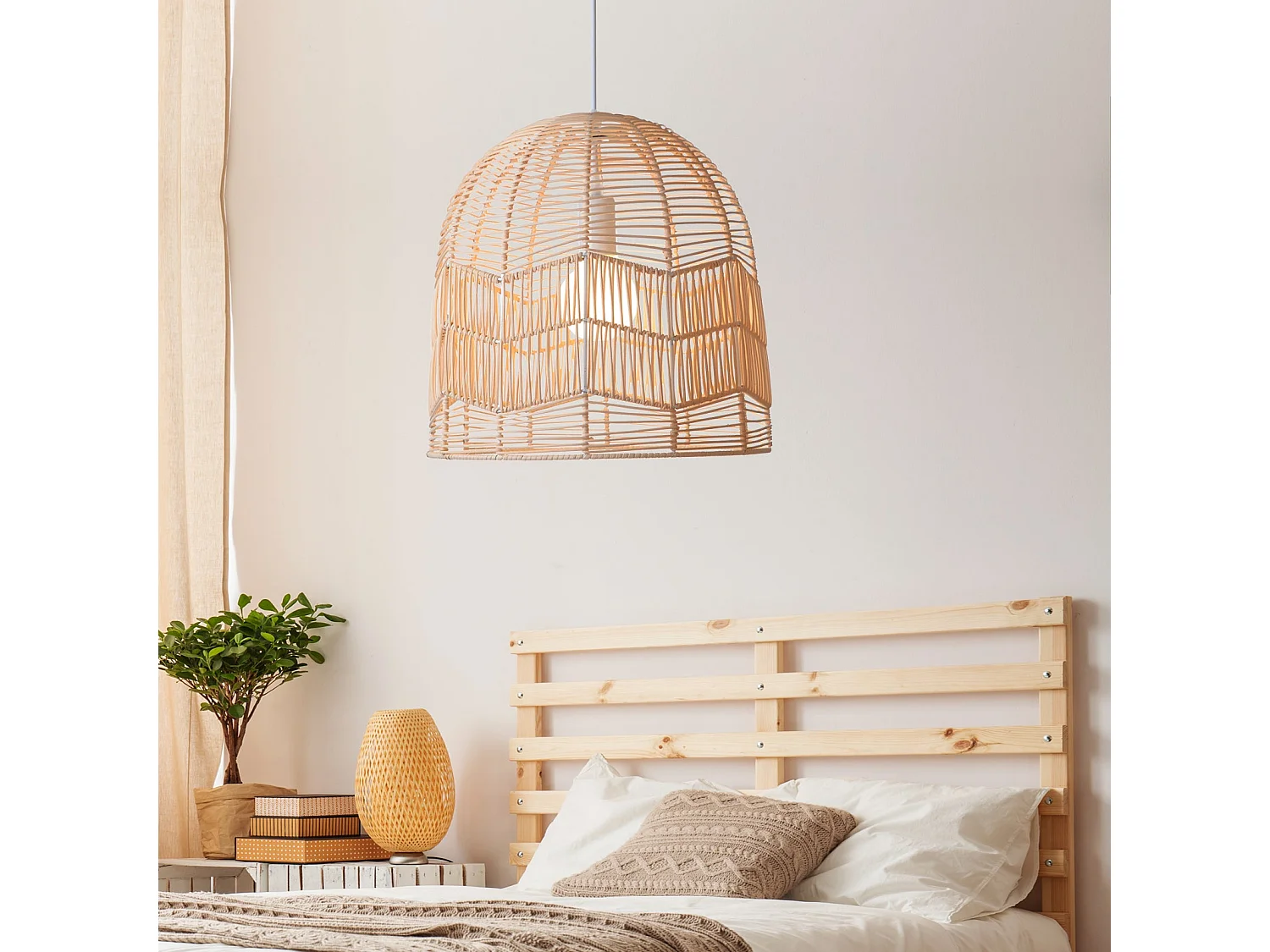 Lustre rotin suspension rotin naturel d60 cm x h60 cm