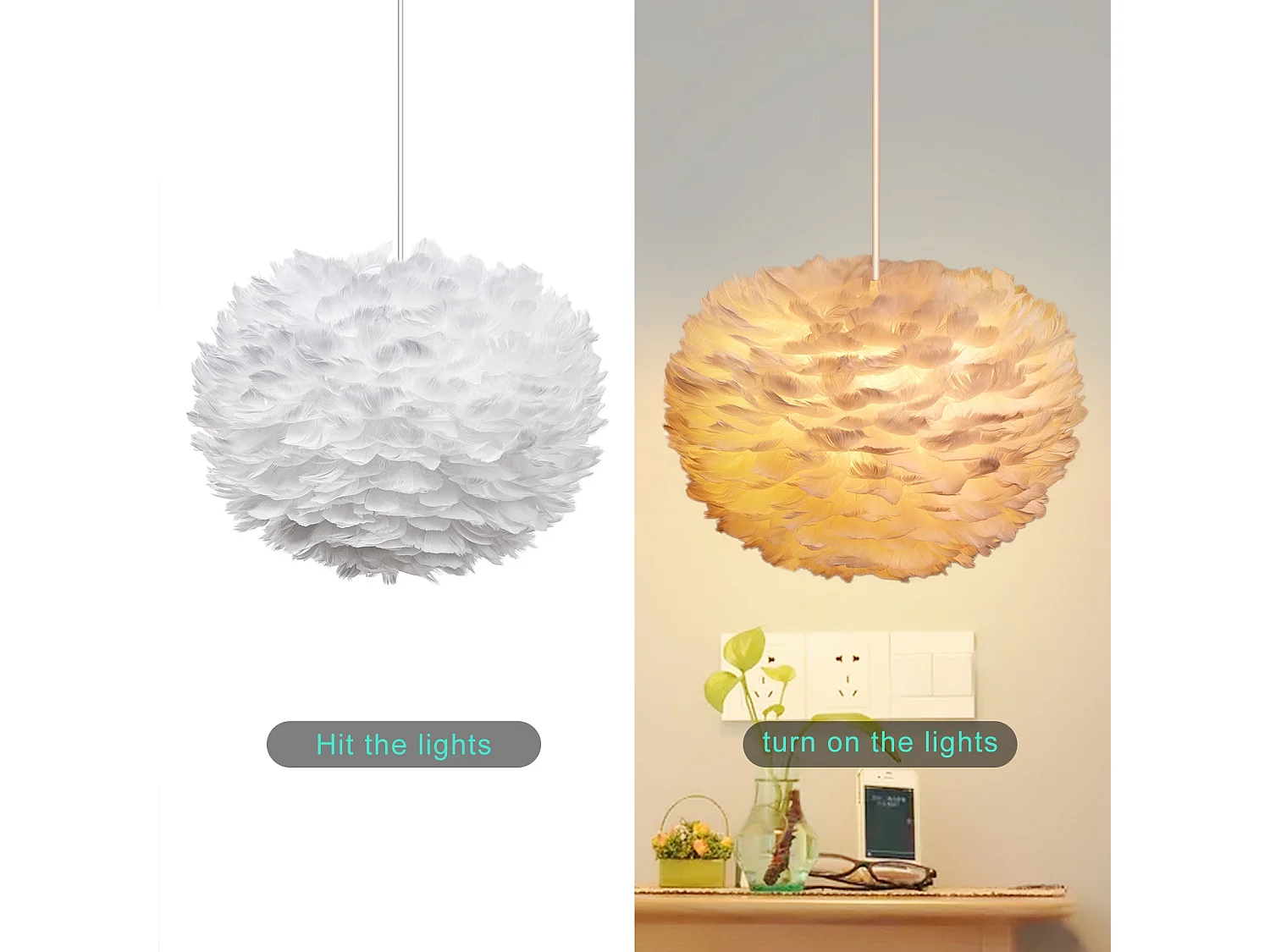 Suspension boule en plumes - d. 40 cm - blanc