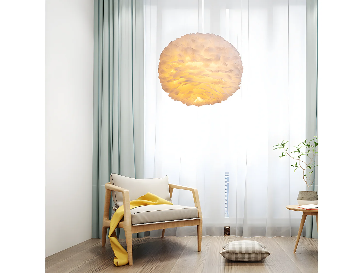 Suspension boule en plumes - d. 40 cm - blanc