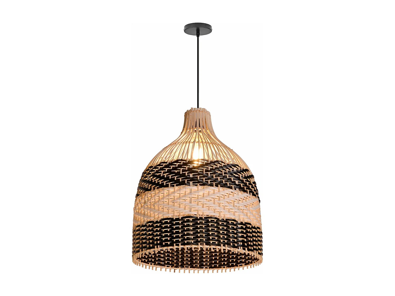 Suspension ethnique en métal et rotin naturel - noir - d30 cm x h40 cm