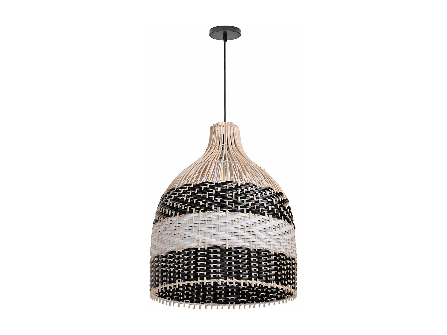 Suspension ethnique en métal et rotin naturel - noir - d30 cm x h40 cm