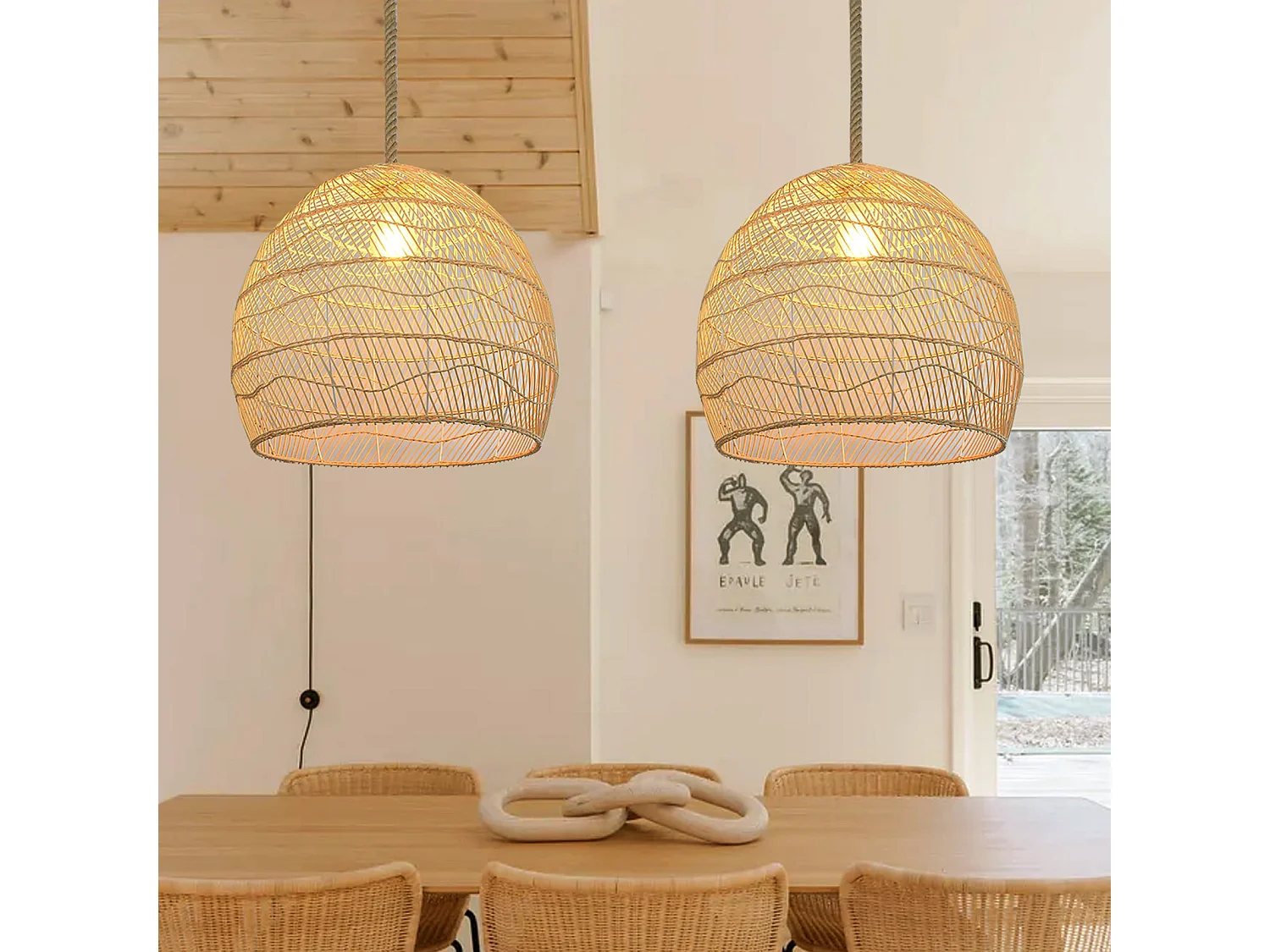 Suspension en rotin géométrique d50 cm x h50 cm