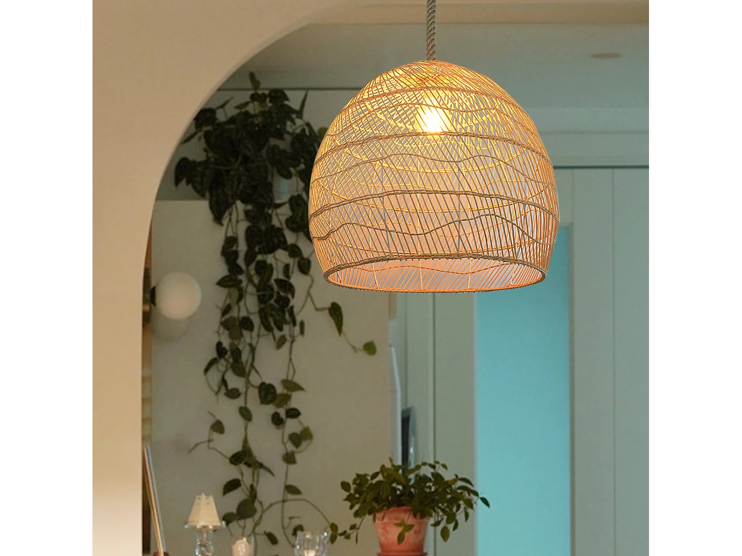 Suspension en rotin géométrique d50 cm x h50 cm