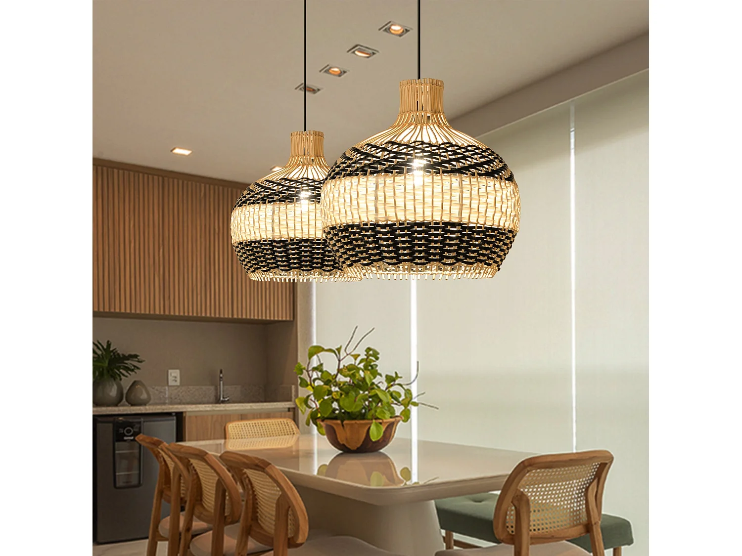 Luminaires suspendus rotin géométrique - noir - d40 cm x h40 cm