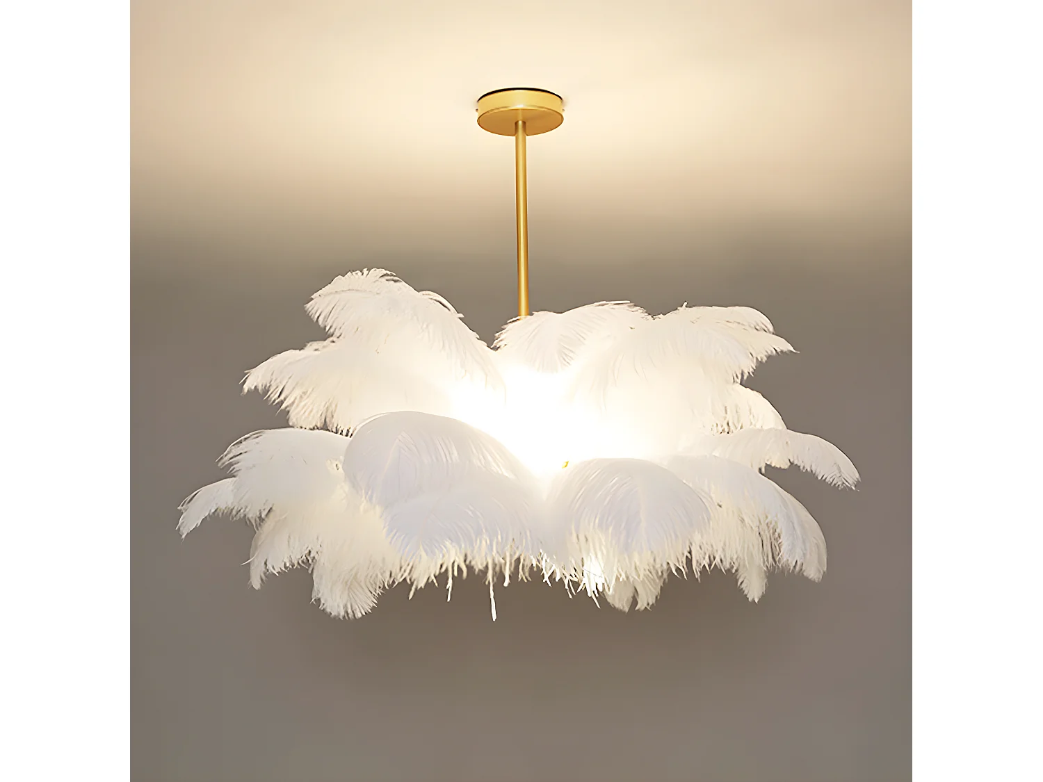 Lustre à plumes blanc luminaire moderne en laiton led pour chambre à coucher salon d90 cm