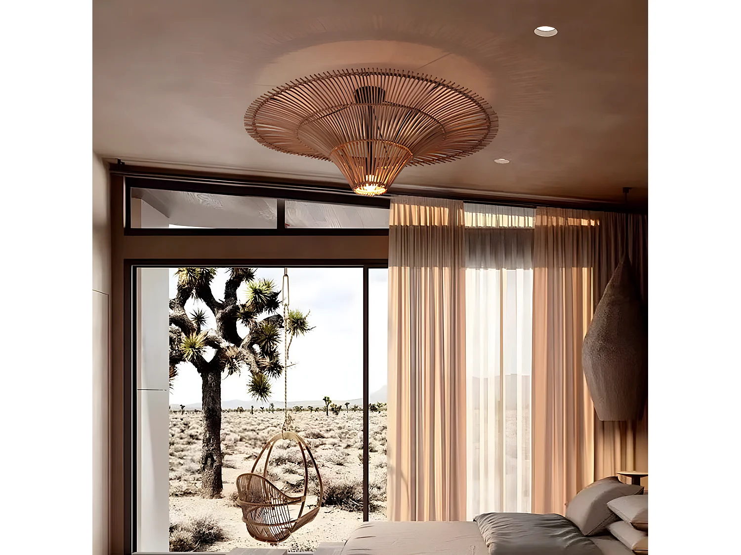 Suspension lustre et plafonnier rotin d60 cm x h18 cm