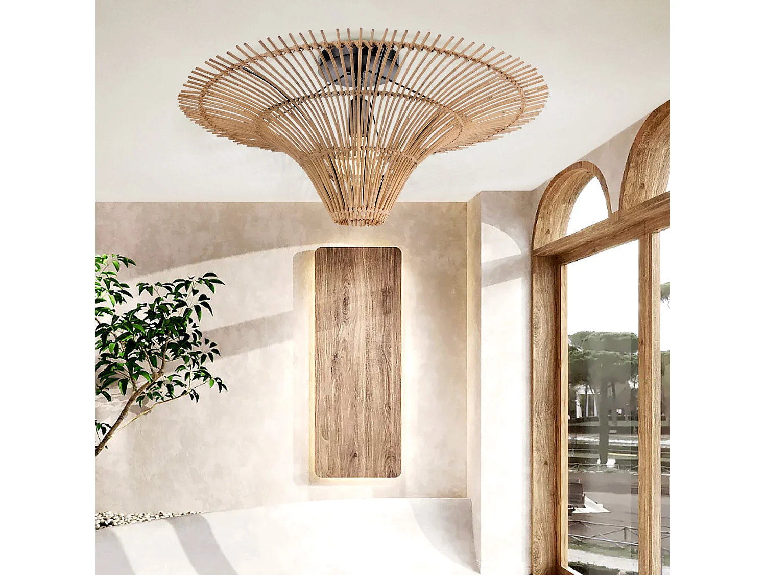 Suspension lustre et plafonnier rotin d60 cm x h18 cm