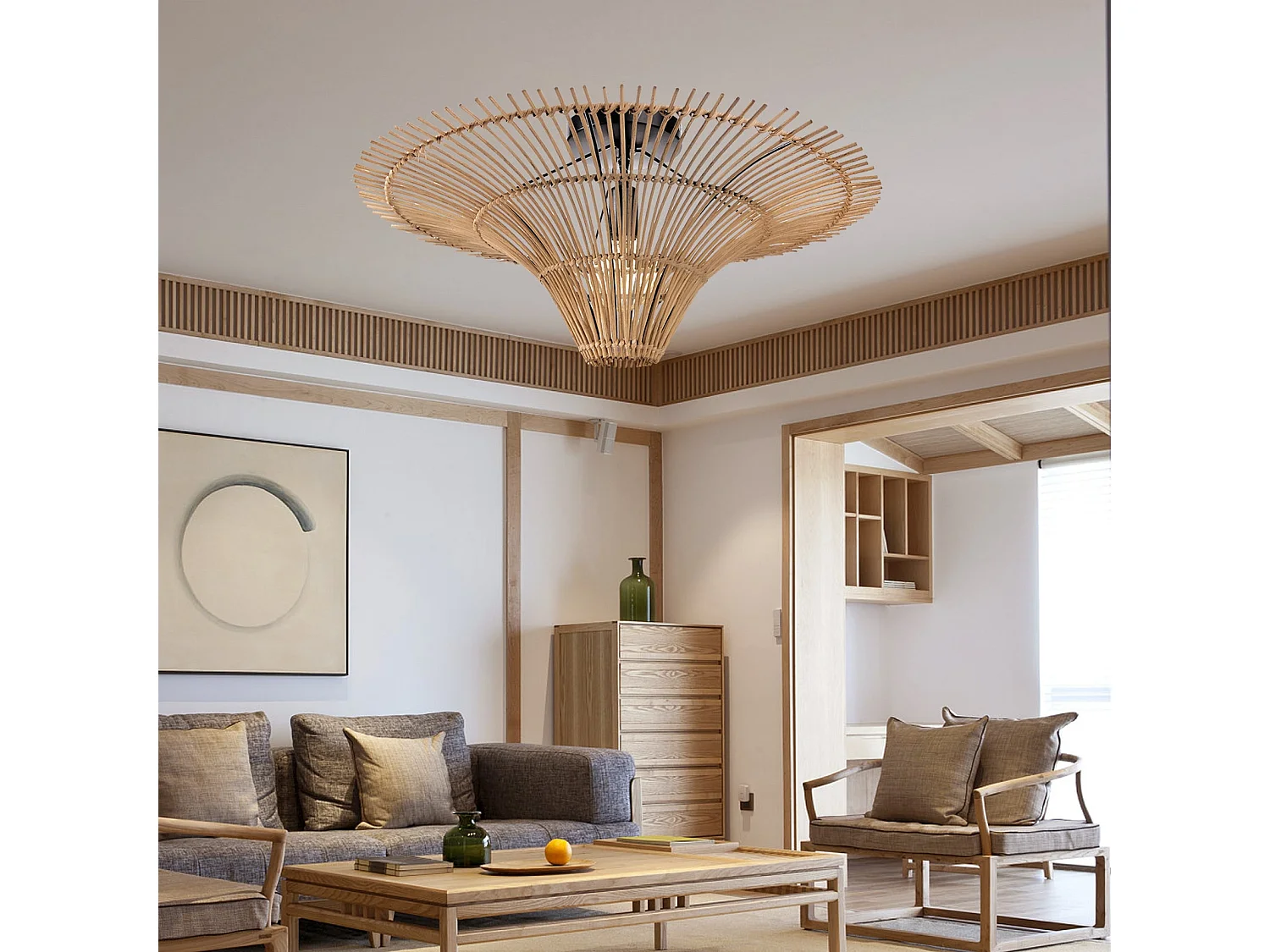 Suspension lustre et plafonnier rotin d60 cm x h18 cm