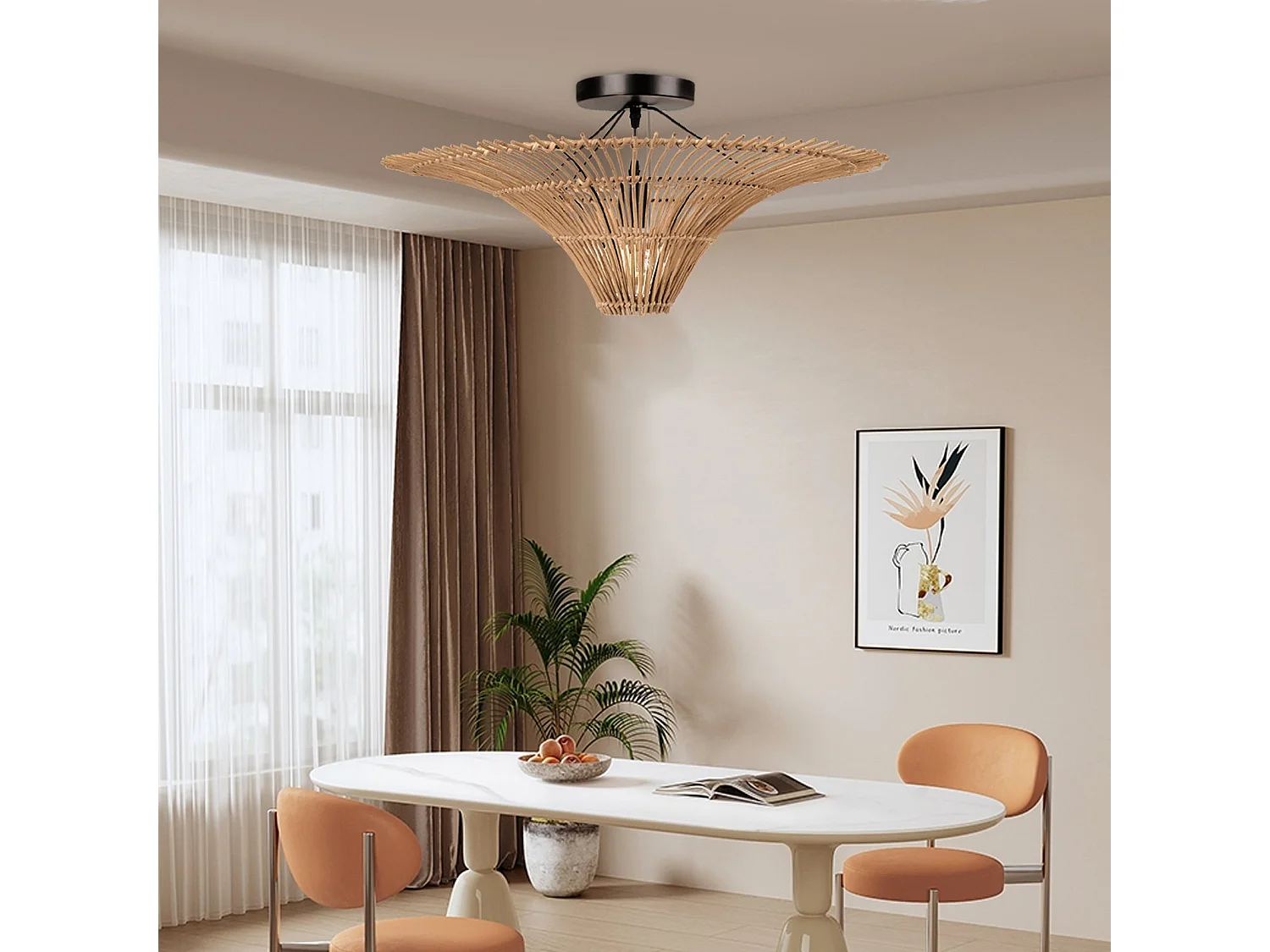 Suspension lustre et plafonnier rotin d60 cm x h18 cm