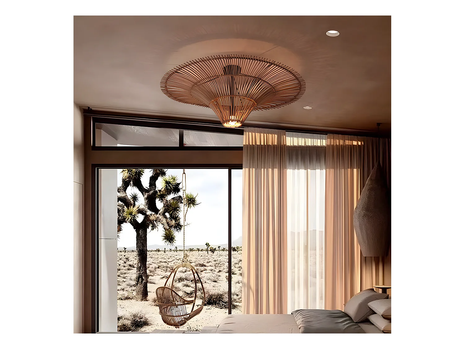 Suspension lustre et plafonnier rotin d60 cm x h18 cm