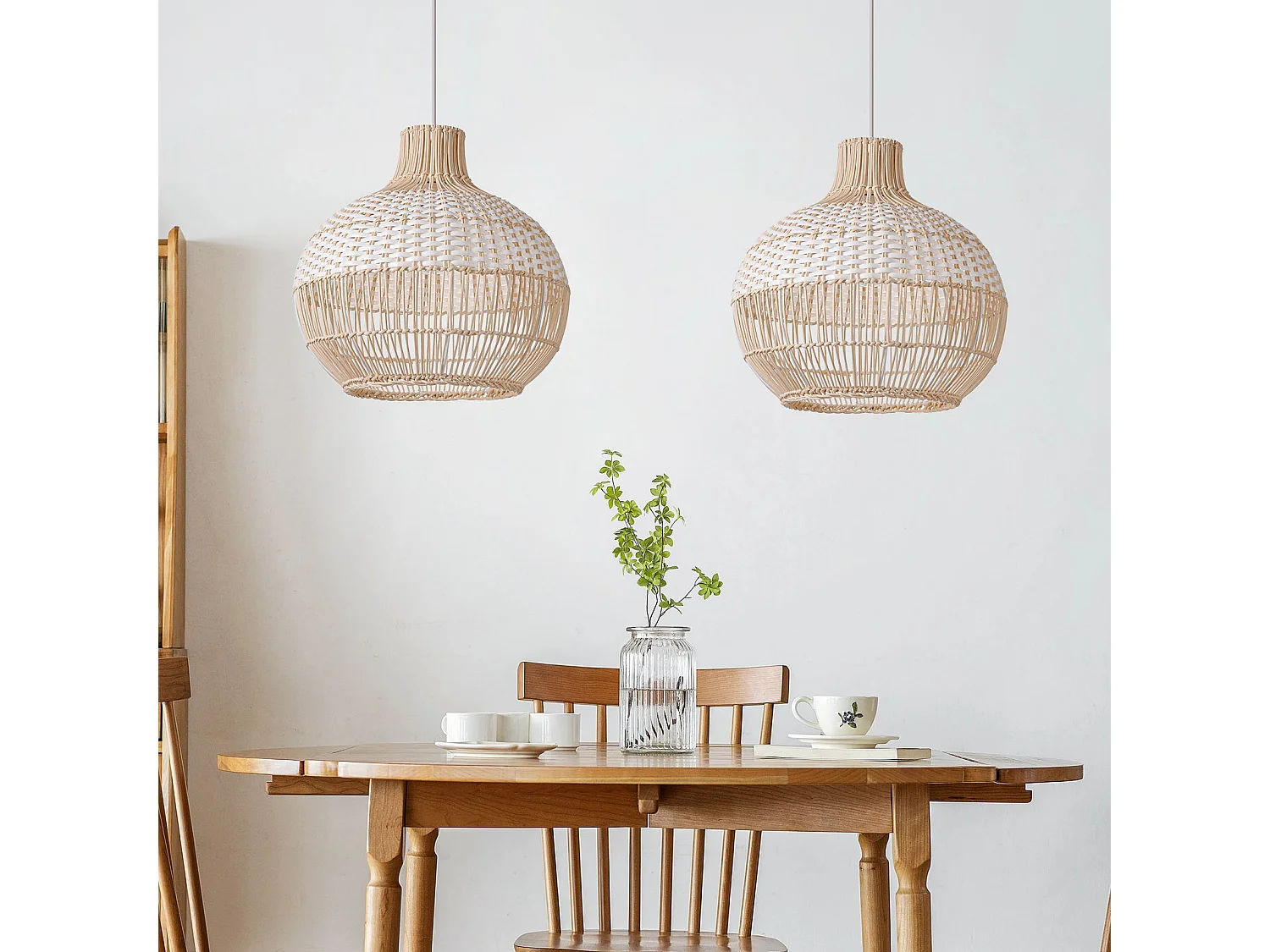 Luminaire suspension en rotin blanc  d40 cm x h40 cm