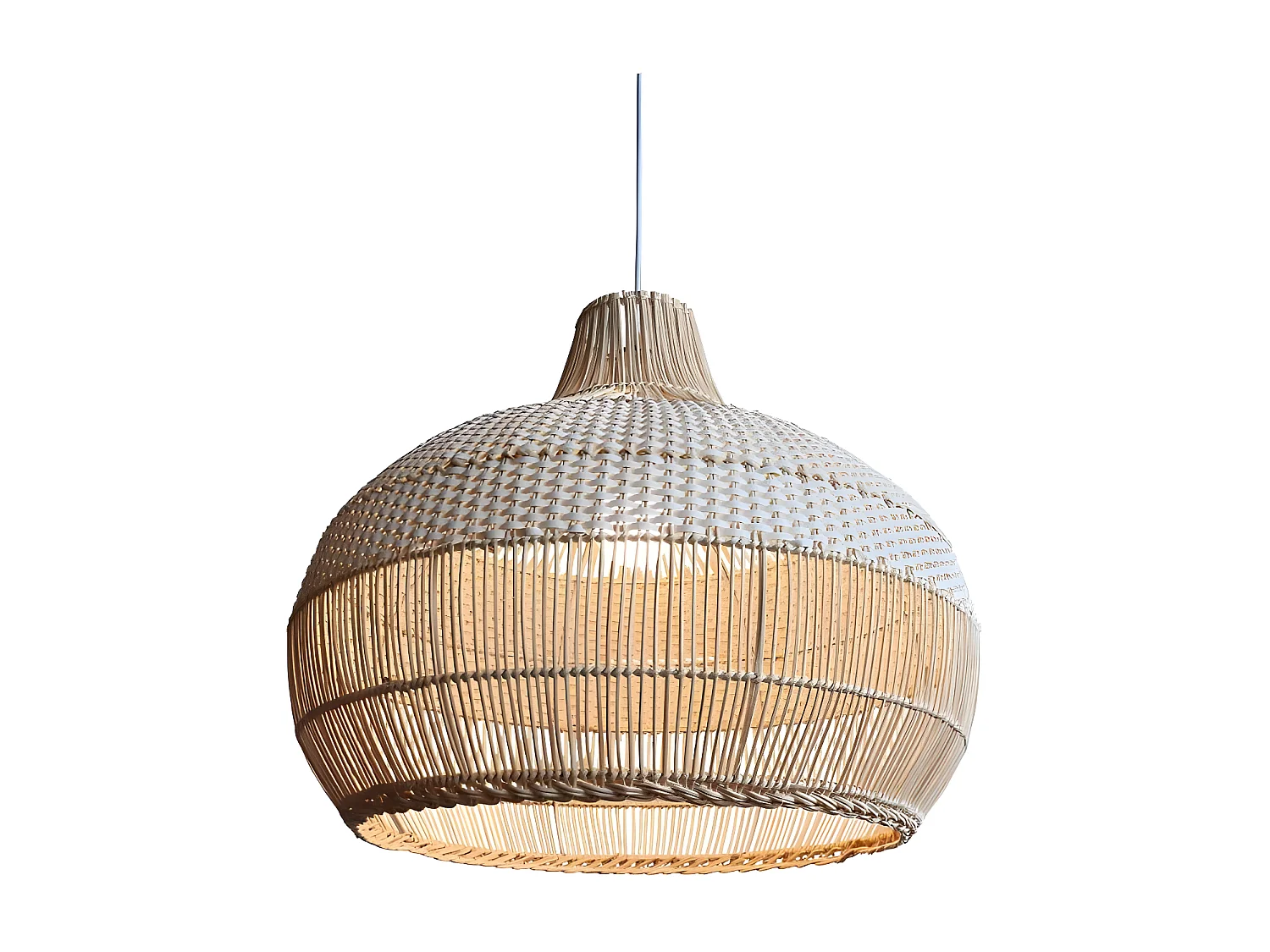 Luminaire suspension en rotin blanc  d40 cm x h40 cm