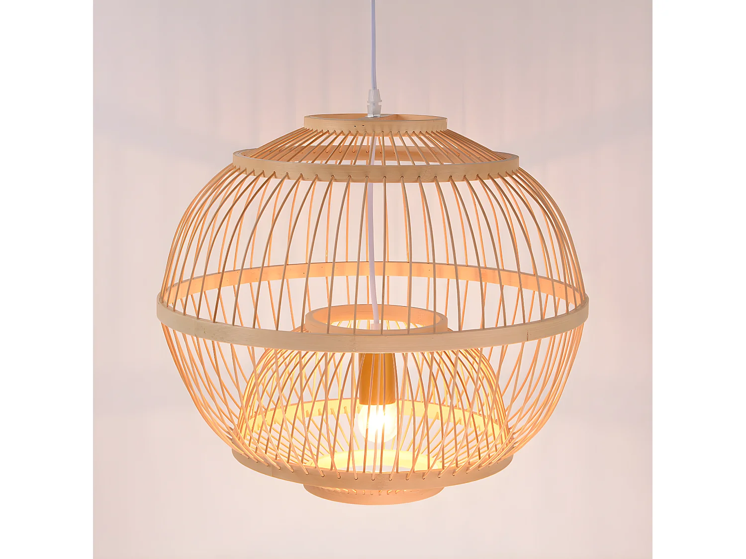 Lustre rotin suspension rotin naturel sphérique d45 cm x h45 cm