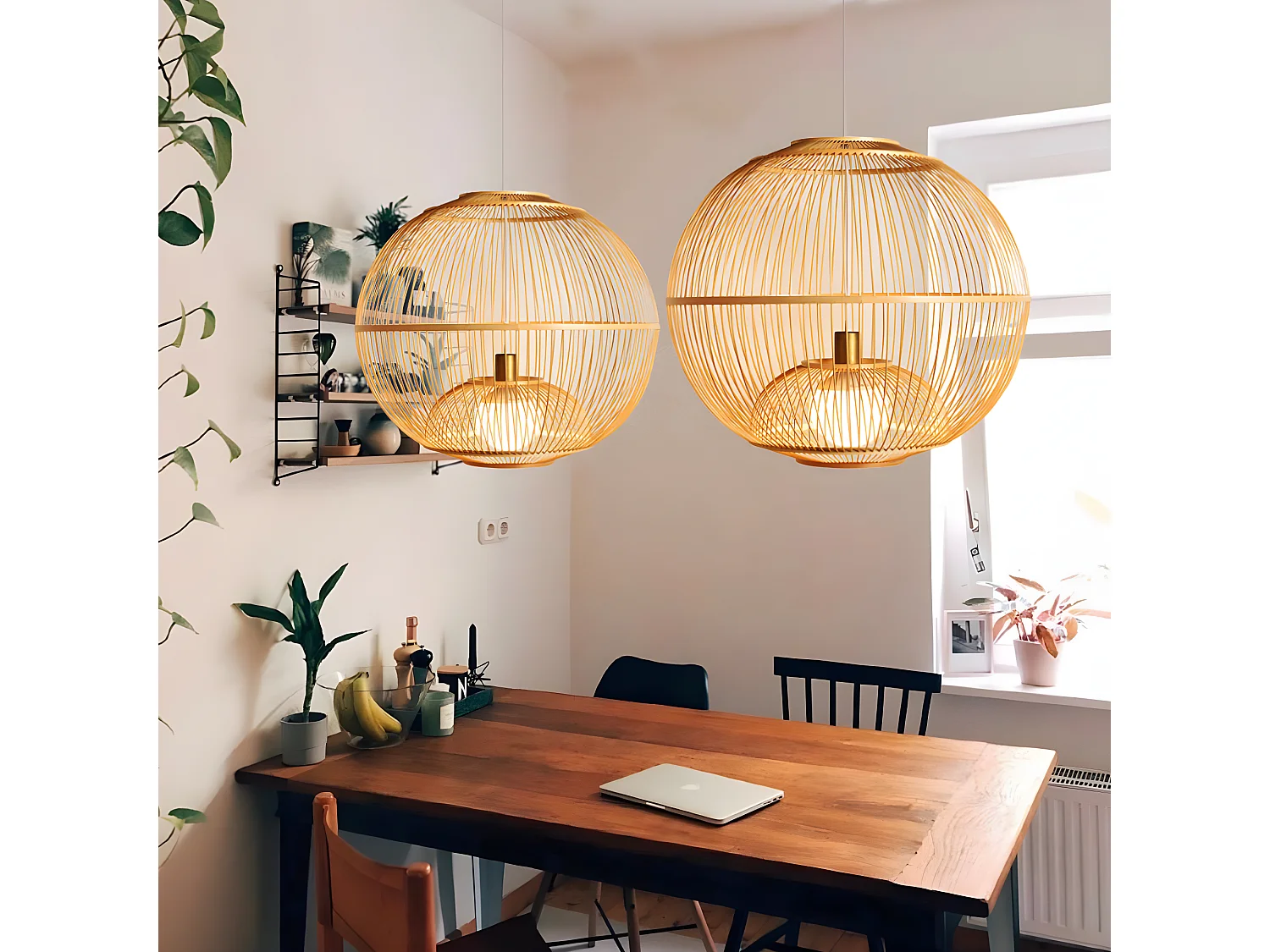 Lustre rotin suspension rotin naturel sphérique d45 cm x h45 cm