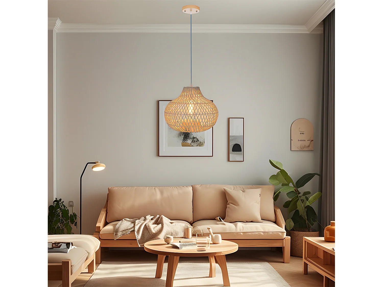 Lumière suspendue rotin naturel clair d40cm x h35cm