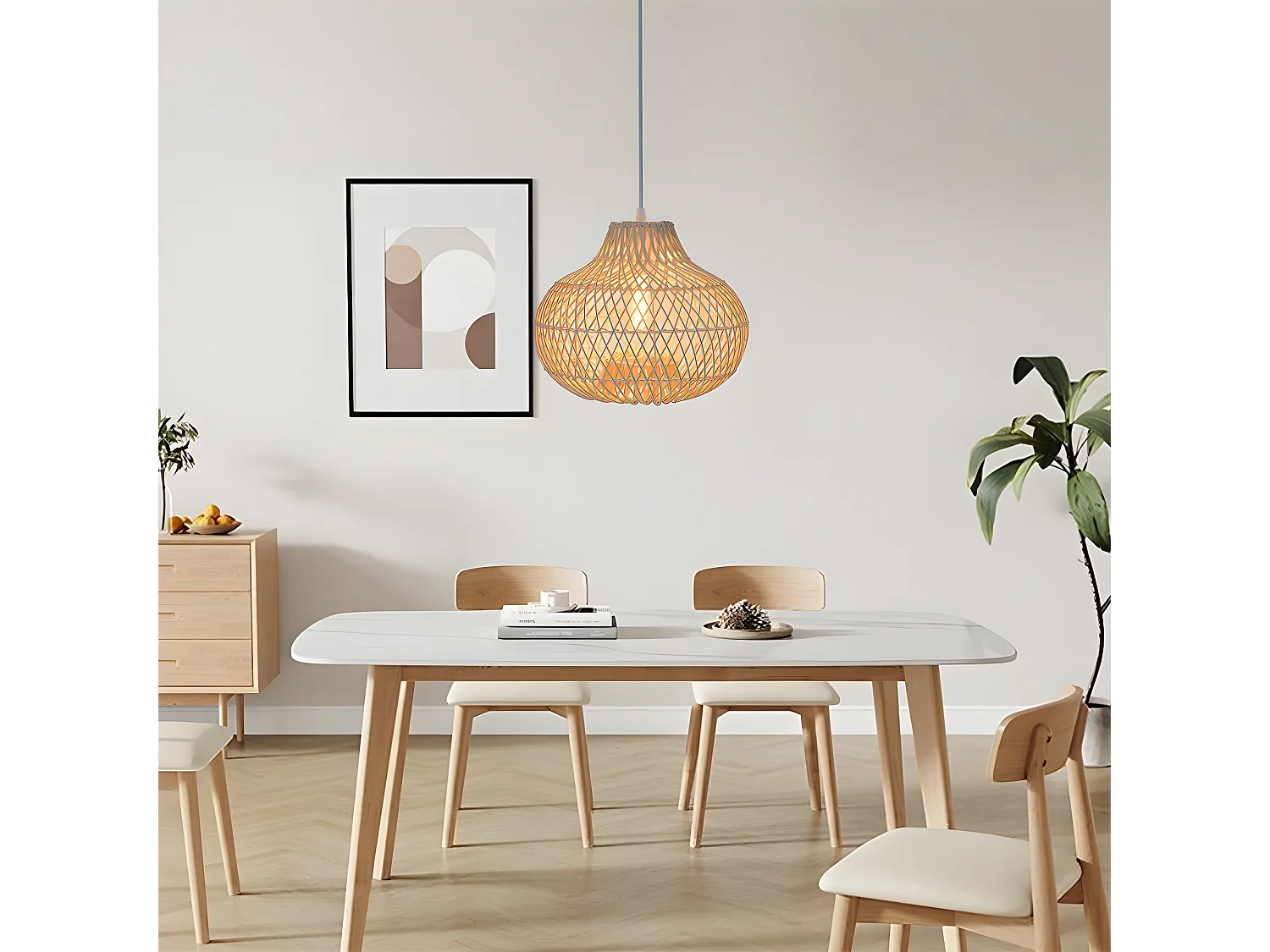 Lumière suspendue rotin naturel clair d40cm x h35cm