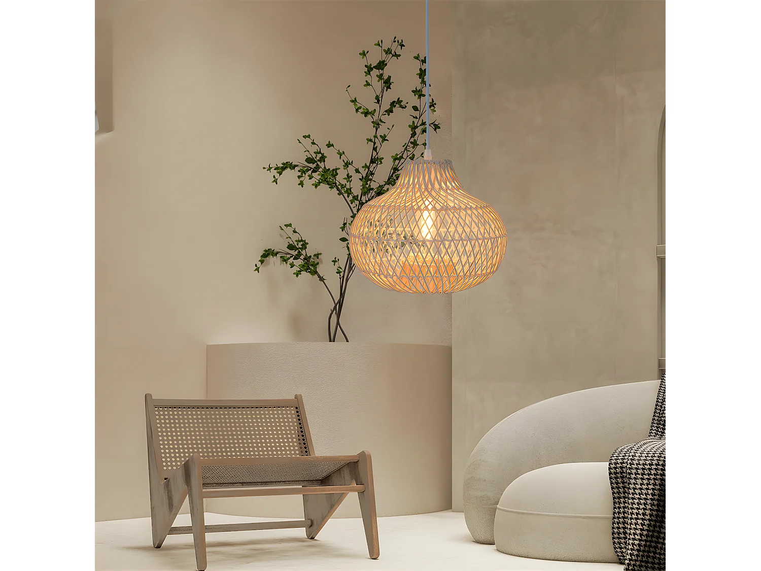 Lumière suspendue rotin naturel clair d40cm x h35cm