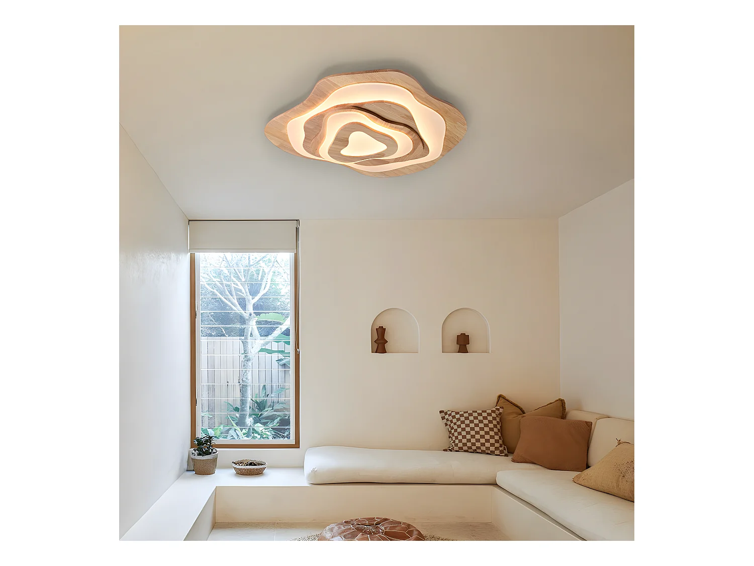 Plafonnier en bois naturel led d40cm x h10cm