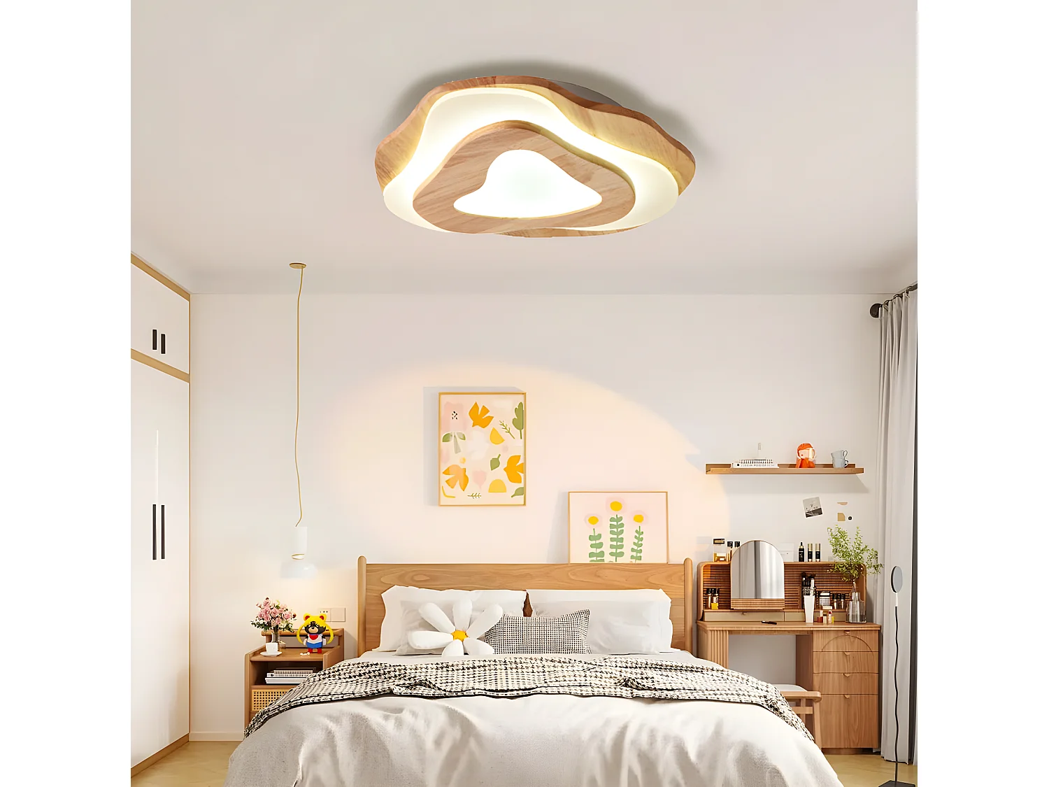 Plafonnier en bois naturel led d60cm x h12cm