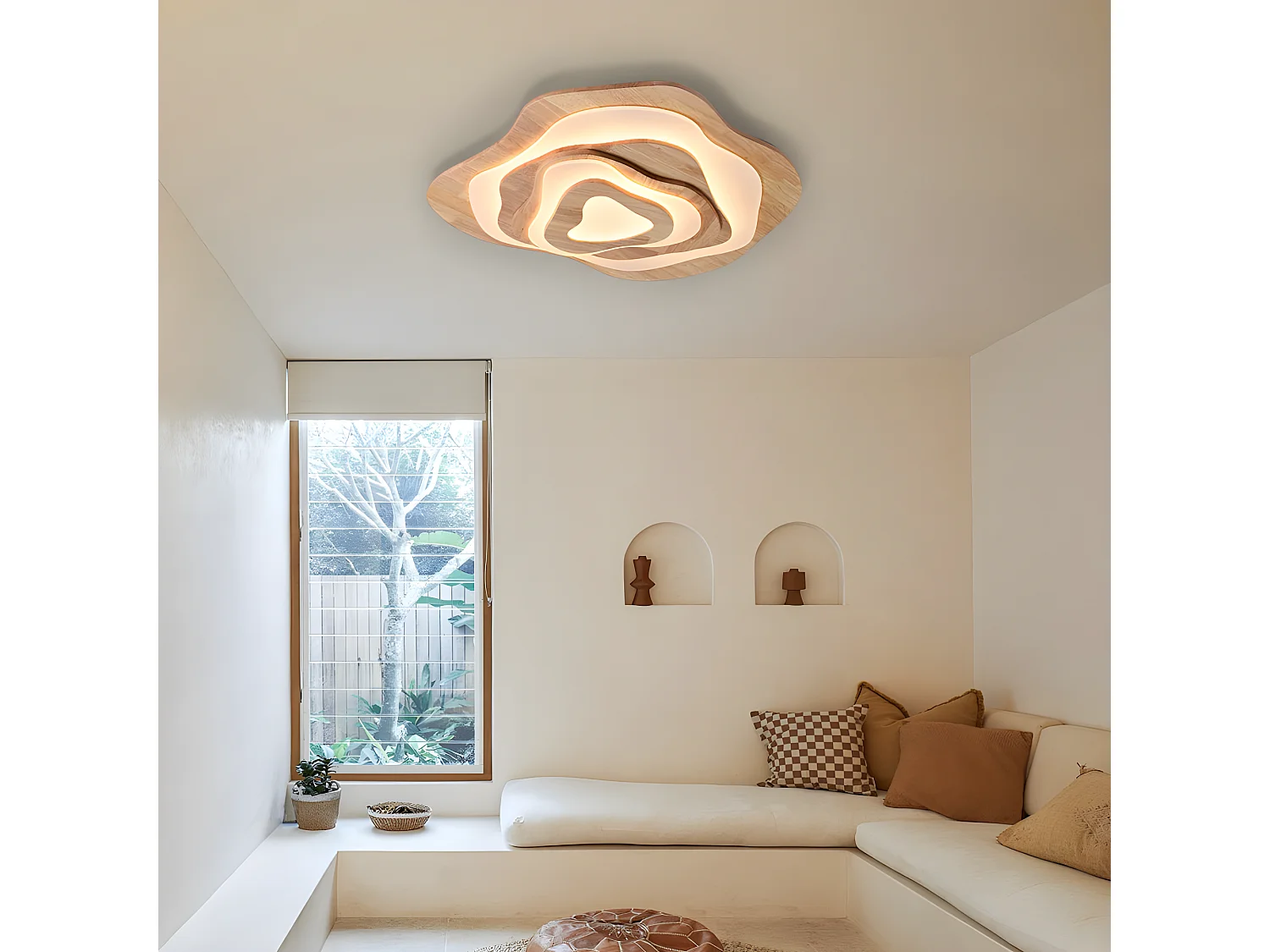 Plafonnier en bois naturel led d60cm x h12cm