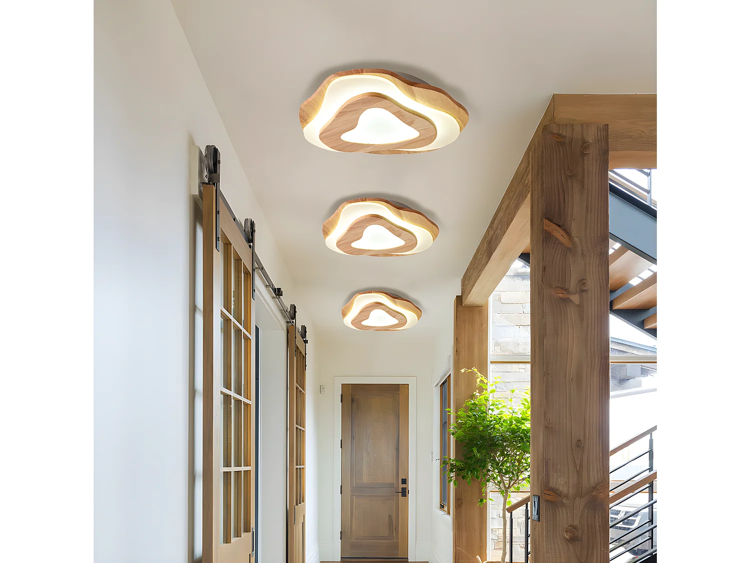 Plafonnier en bois naturel led d60cm x h12cm