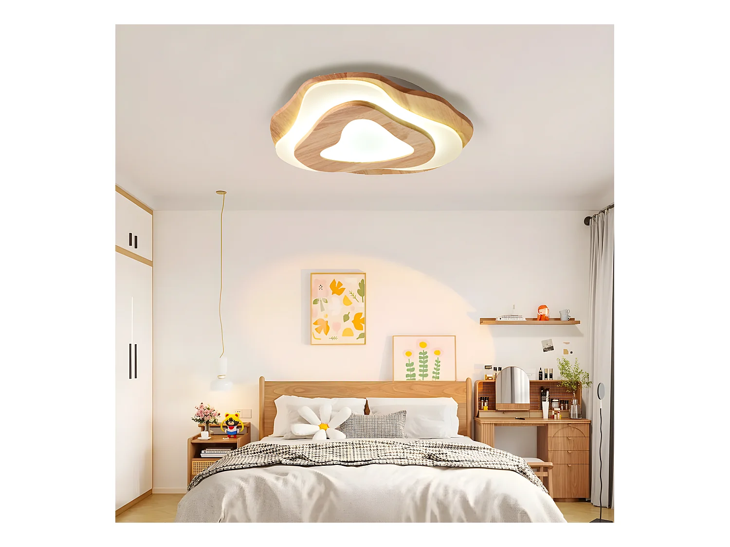 Plafonnier en bois naturel led d60cm x h12cm