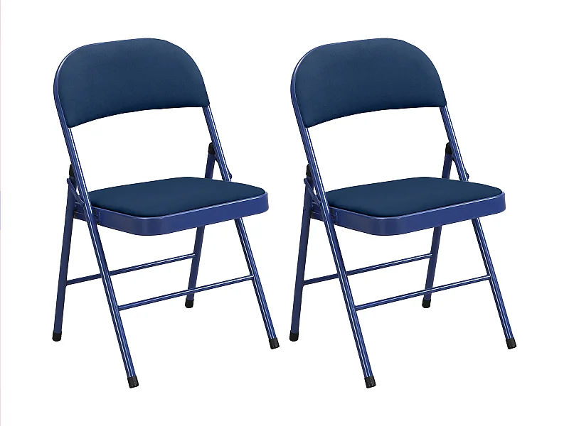Lot de 2 chaises pliantes en velours et métal - Bleu - ORTENSIA