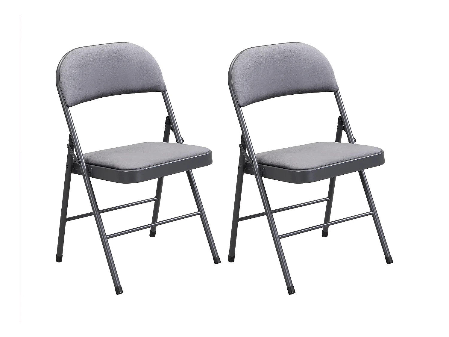 Juego de 2 sillas plegables de terciopelo y metal - Gris - ORTENSIA