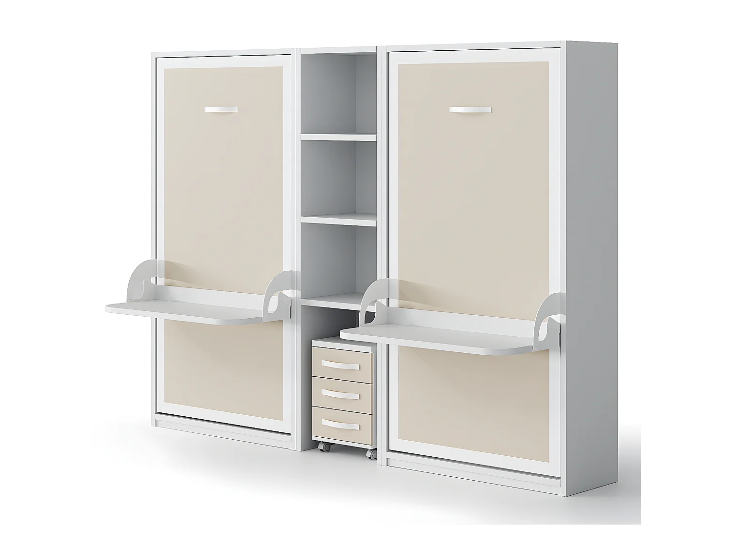 2 lits escamotables 140x190 avec bureau et étagère centrale Studante-Façade Vison 3D