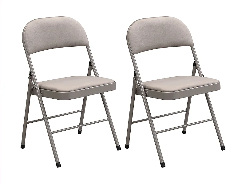 Juego de 2 sillas plegables de terciopelo y metal - Gris topo - ORTENSIA
