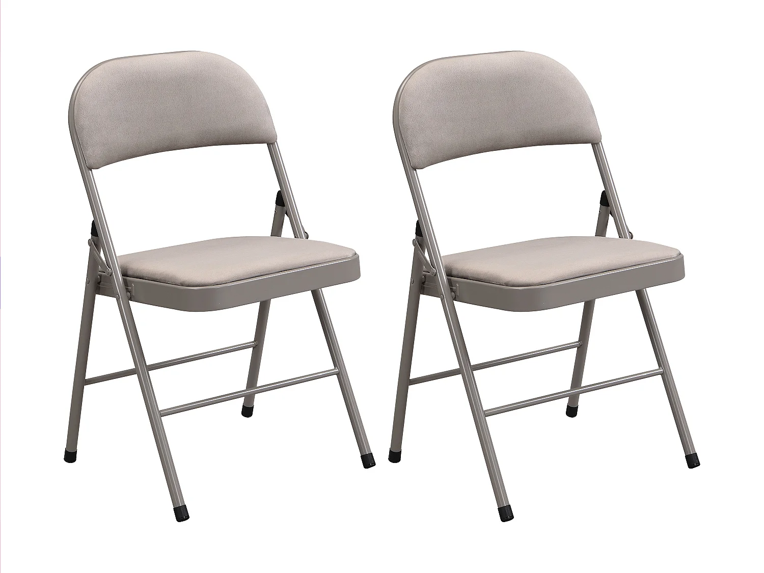 Lot de 2 chaises pliantes en velours et métal - Taupe - ORTENSIA