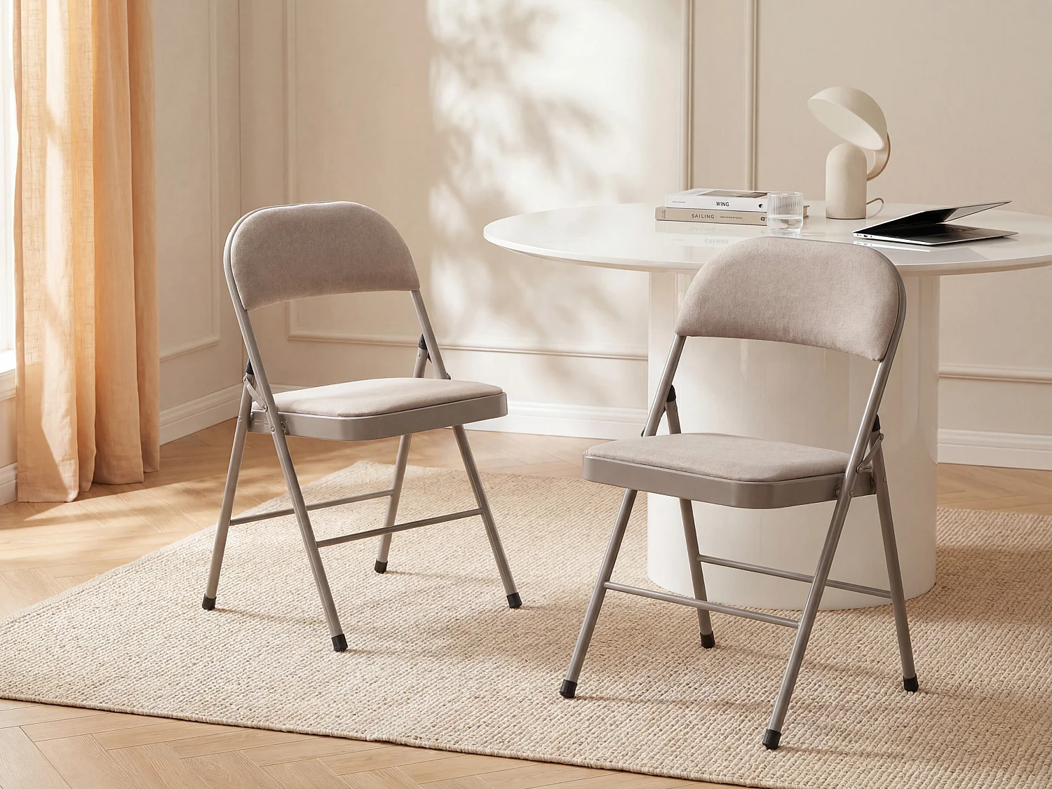 Lot de 2 chaises pliantes en velours et métal - Taupe - ORTENSIA