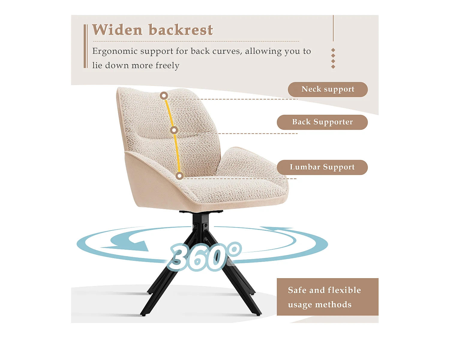 Set van 6 eetkamerstoelen - 360° draaibaar - sherpa stof - Wit