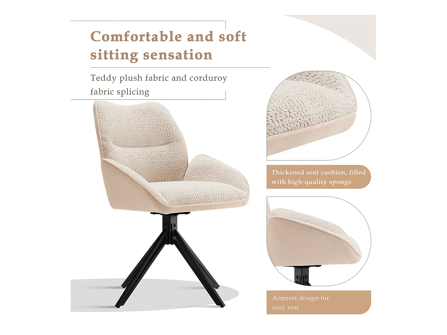 Set van 6 eetkamerstoelen - 360° draaibaar - sherpa stof - Wit