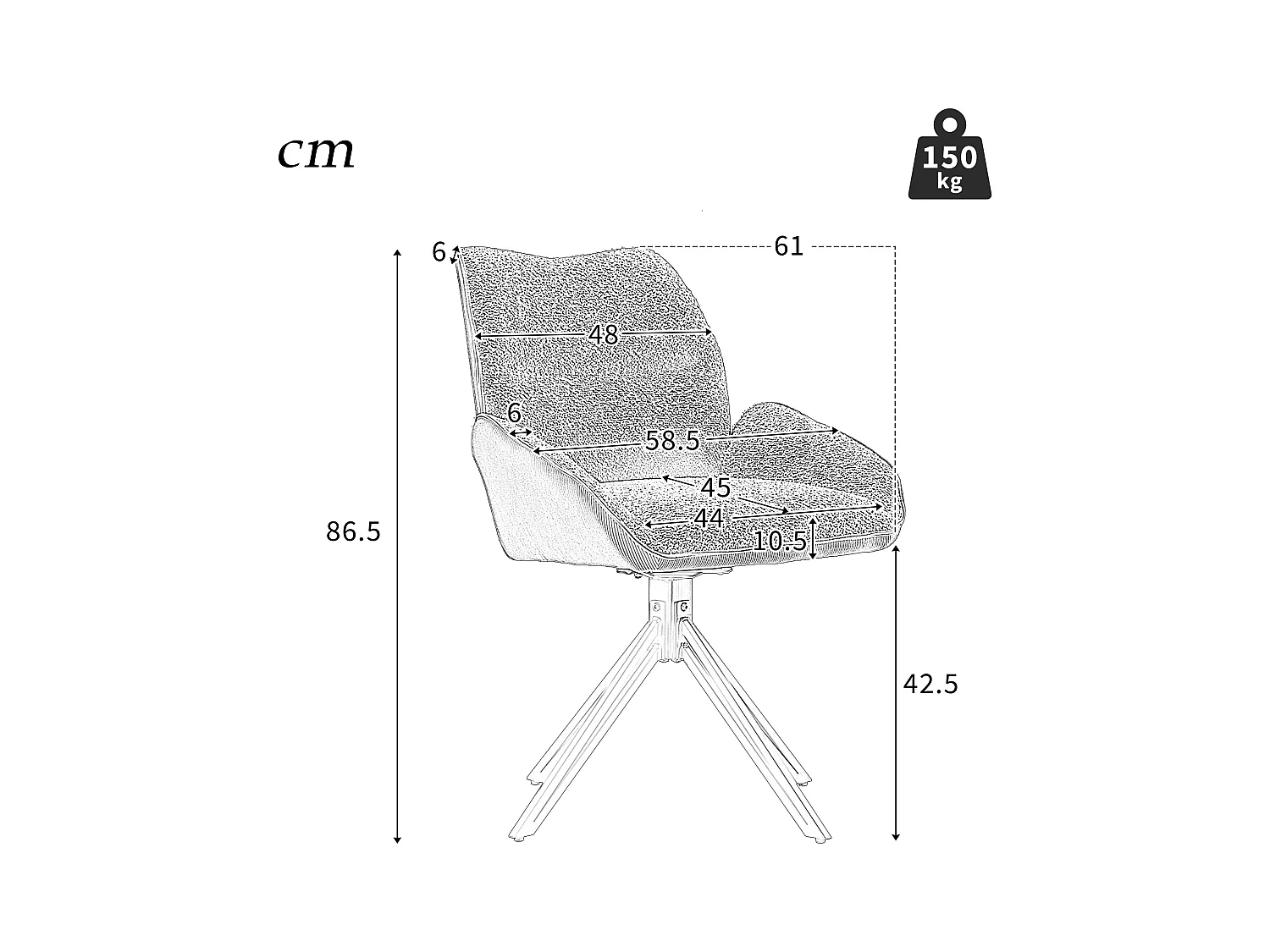 Set van 6 eetkamerstoelen - 360° draaibaar - sherpa stof - Wit