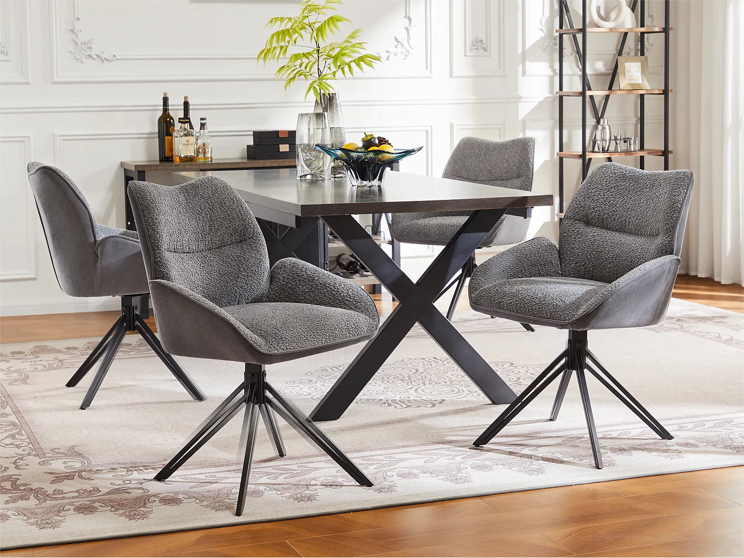 Lot de 4 Chaises de salle à manger - pivotant à 360° - tissu en sherpa - Gris