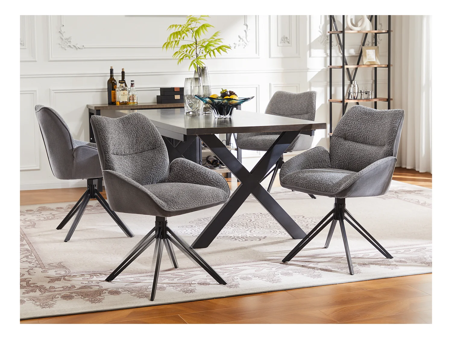 Lot de 4 Chaises de salle à manger - pivotant à 360° - tissu en sherpa - Gris