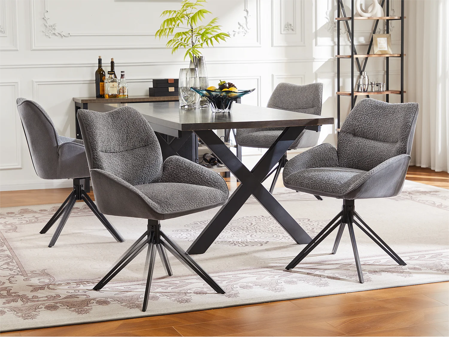 Lot de 4 Chaises de salle à manger - pivotant à 360° - tissu en sherpa - Gris