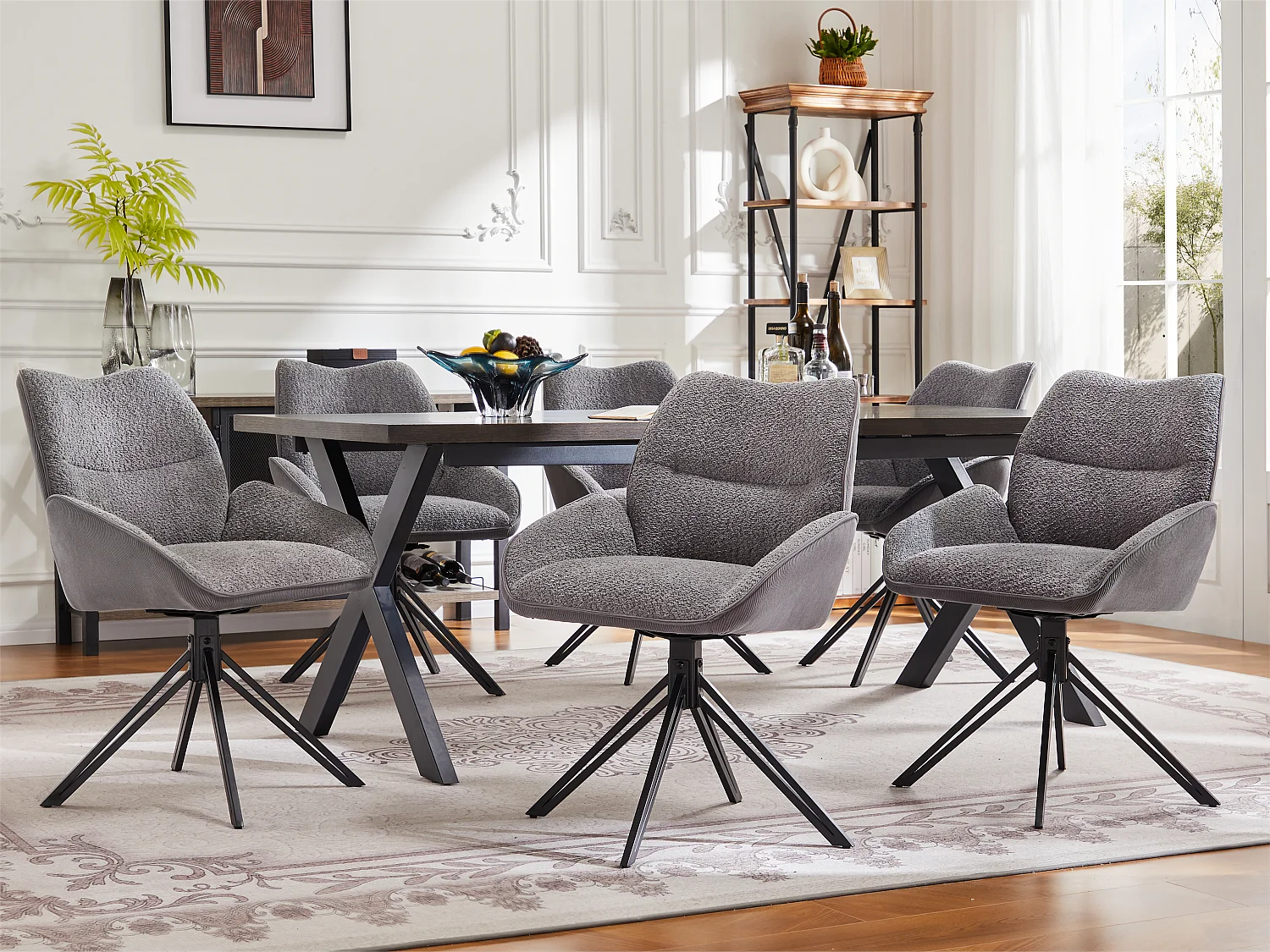 Lot de 6 Chaises de salle à manger - pivotant à 360° - tissu en sherpa - Gris