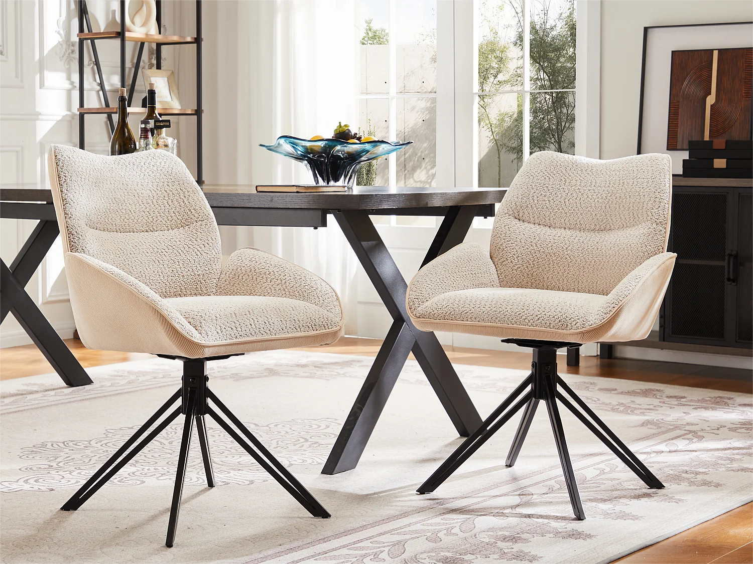 Lot de 2 Chaises de salle à manger - pivotant à 360° - tissu en sherpa - Blanc