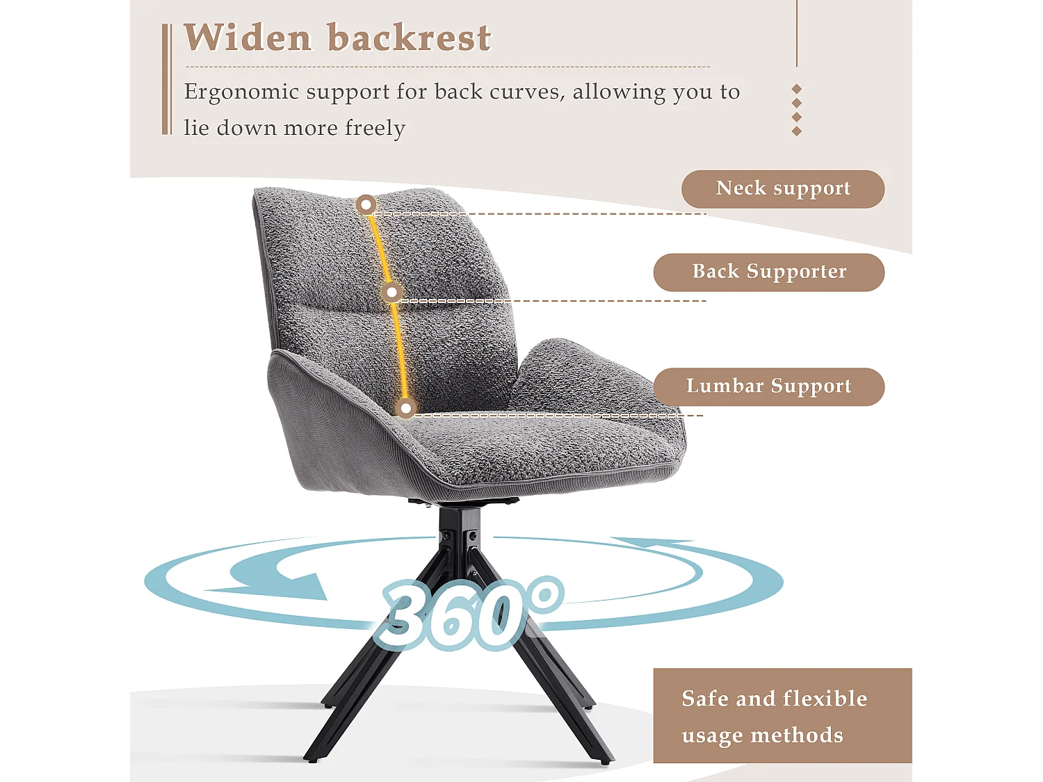 Set van 2 eetkamerstoelen - 360° draaibaar - sherpa stof - Grijs