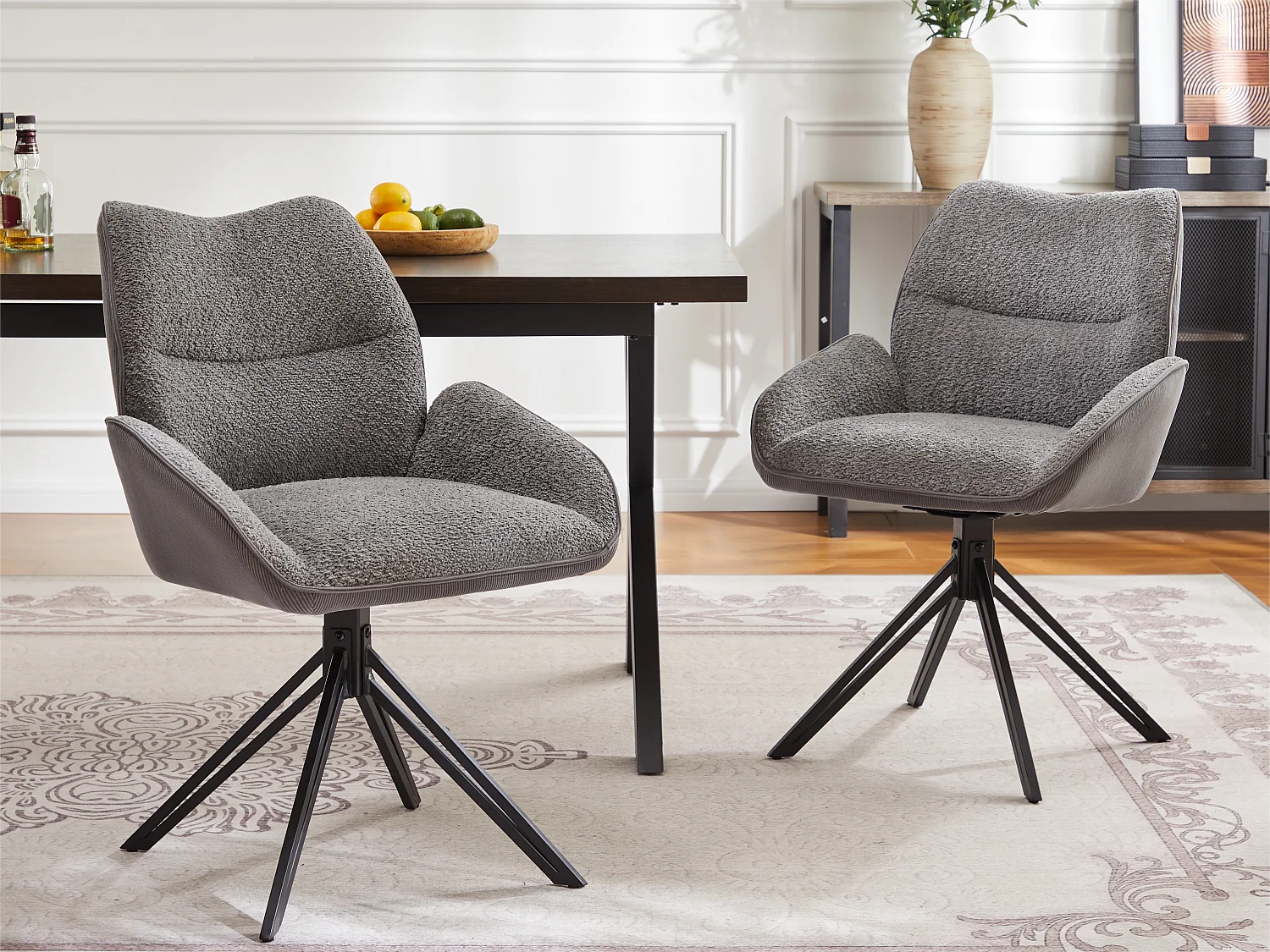 Set di 2 sedie da pranzo - girevoli a 360° - tessuto sherpa - Grigio