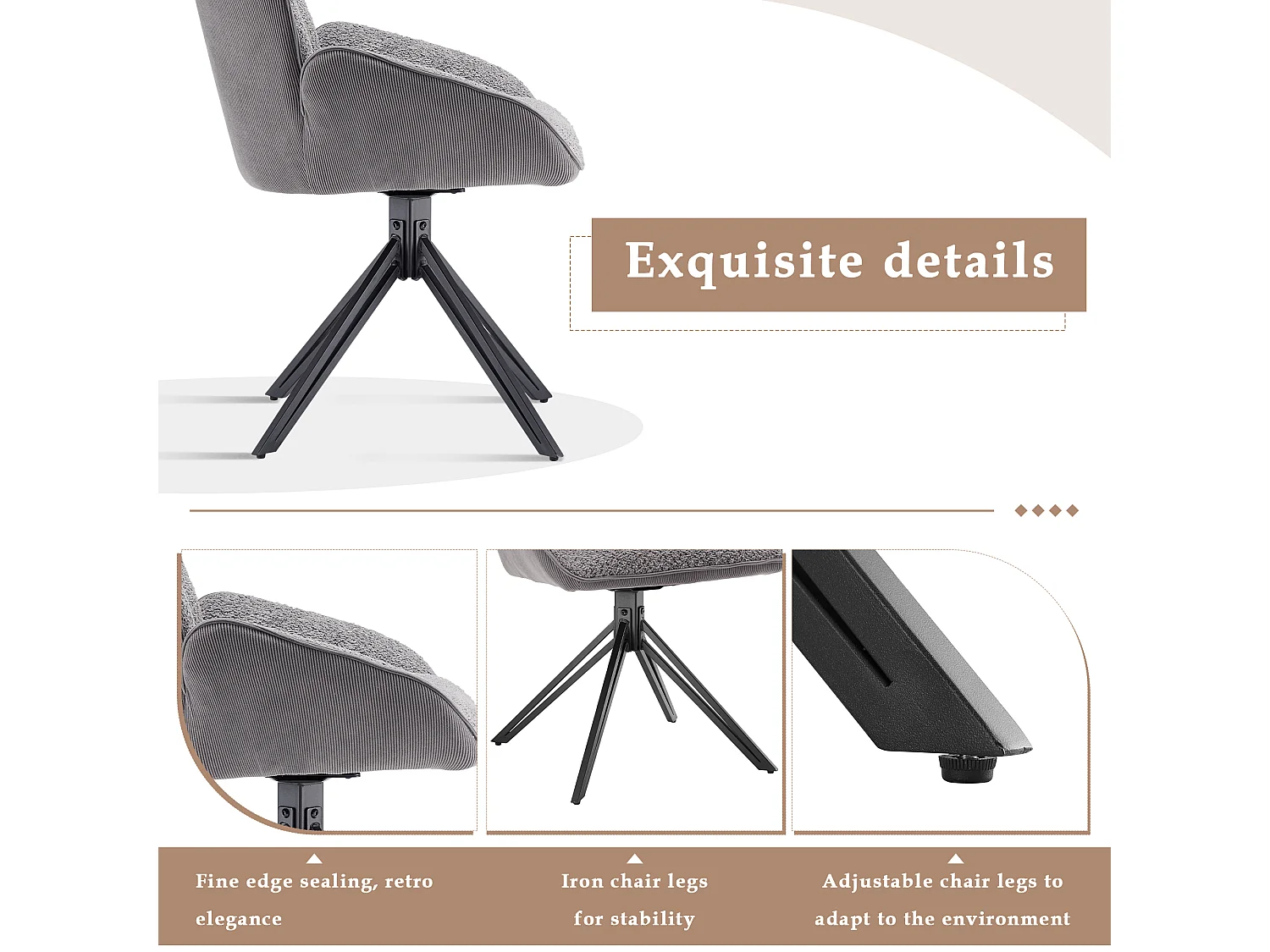 Set di 2 sedie da pranzo - girevoli a 360° - tessuto sherpa - Grigio